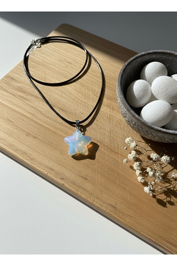 Opal Natural Stone Leather Cord Star Cut Pendant