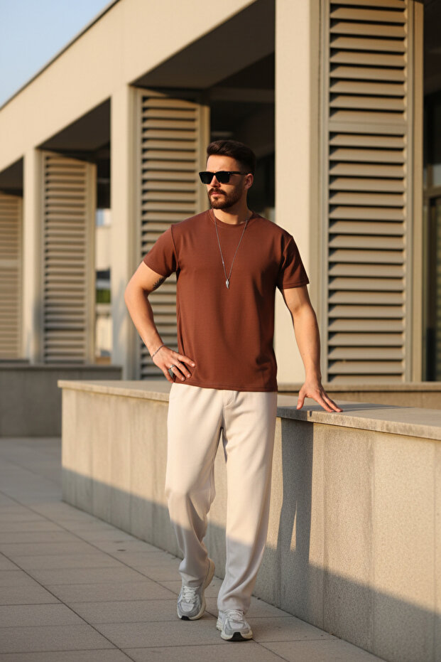 Men's Brown Regular Modal Fabric Non-Fading Color Silky Texture Non-Ironing T-Shirt