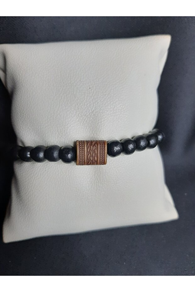 Oval Bamboo Wood Bracelet 8 mm Black Unisex