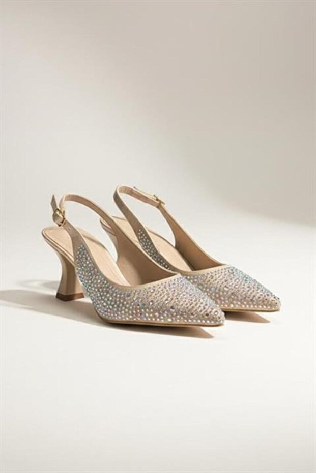 Women's Emma Gold Satin Stone 7 cm Thin Heeled Shoes & Stileto