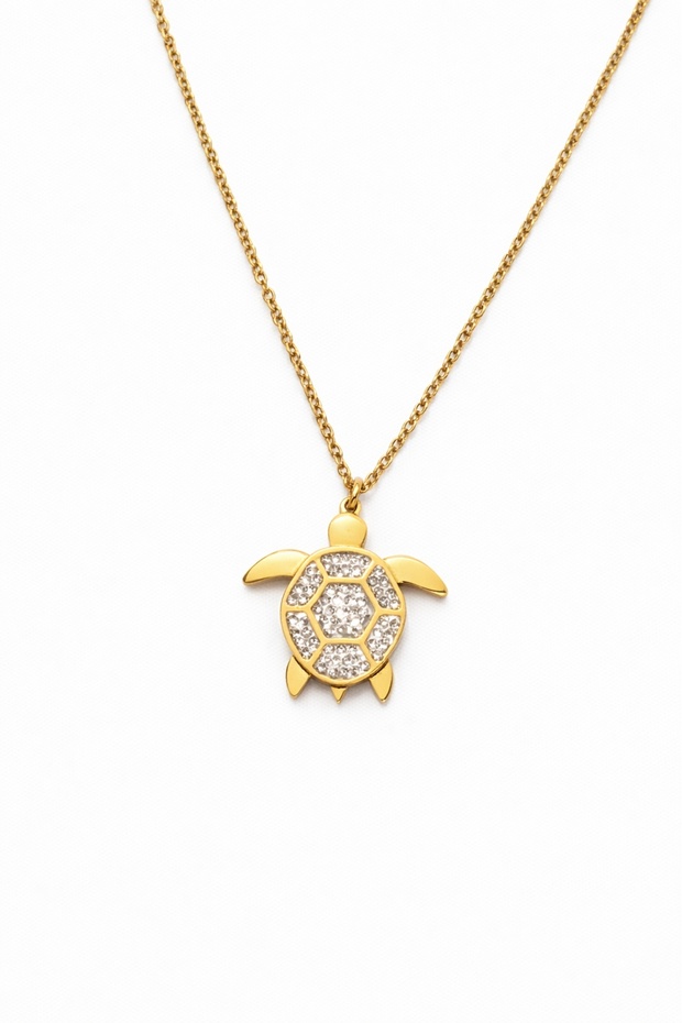 Women's Steel Stone Turtle Necklace Does Not Fade