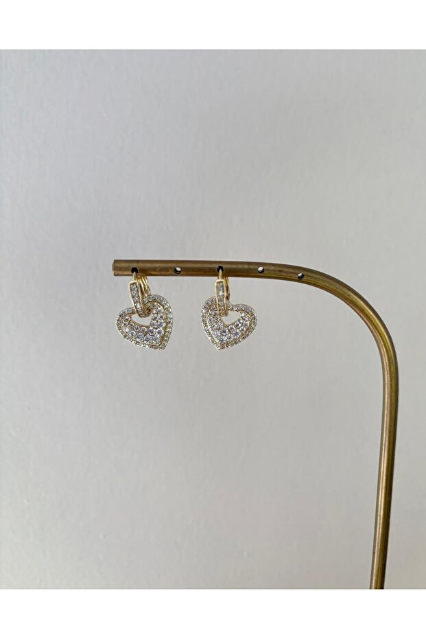 Special Series Heart Model Dangle Stone Detail Xp Gold Earrings