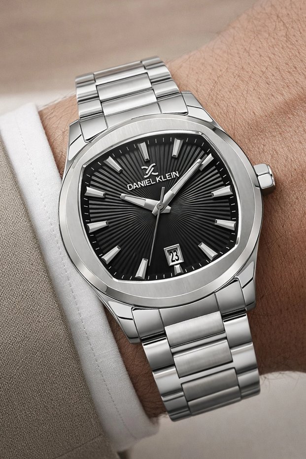 Steel Cord&Case Calendar Men's Wristwatch Wrist Bracelet Gift Silver-Black Zmdk1213