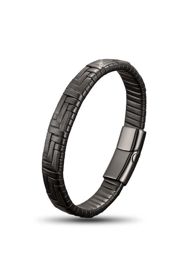 Black Leather Mesh and Steel Bracelet 31833B9D4