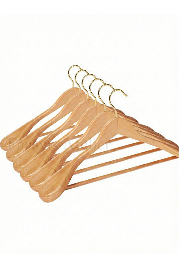 Natural Wooden Suit Hanger Wide Shoulder Coat Hanger with Trouser Bar Gold Hook 5 Pieces