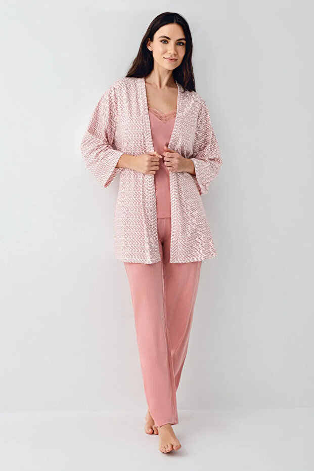 Women's Pink 3-Piece Dressing Gown Set-P9082