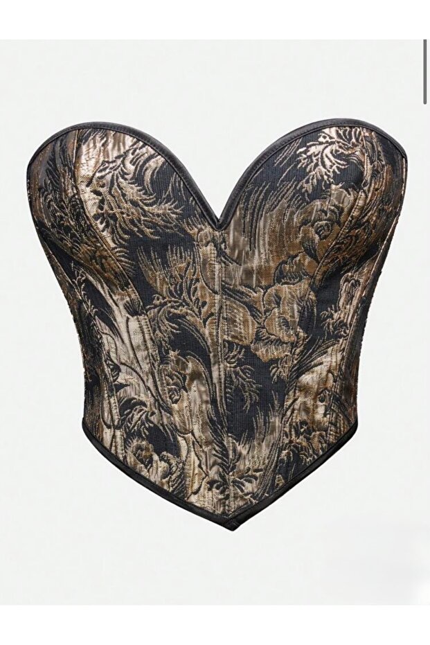 Gold Patterned Bustier Corset - 1