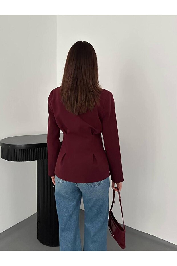 Buttoned Pleated Blazer Jacket - 3