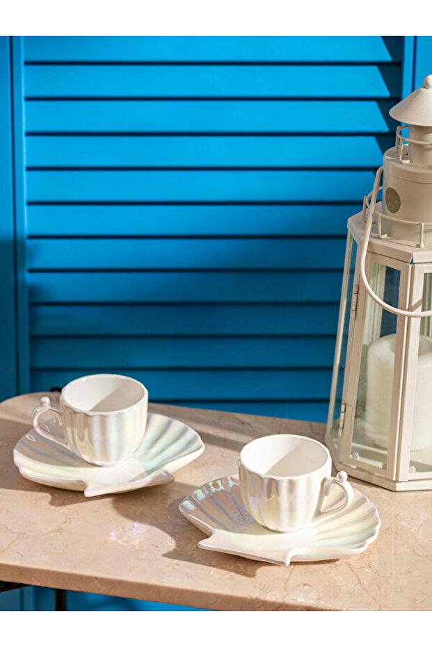 Porcelain Coffee Cup Set for 2 Persons with Shell Figures by Style Holders from Uzg Store 90 ml