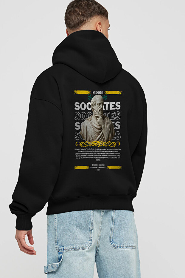 Socrates Mythology Back Printed Black Hoodie Oversize Hooded Sweatshirt Men Women