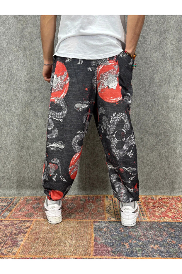 بنطلون نصف شالوار مطوي ومزين بنمط مع خصر مطاطي - 2