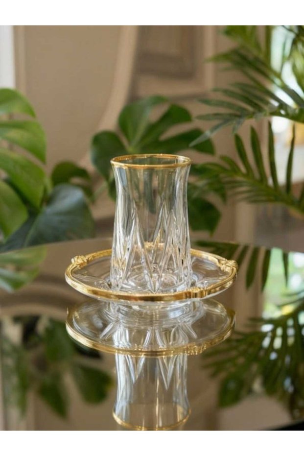 12 Piece Crystal Cut Tea Cup Set for 6 People