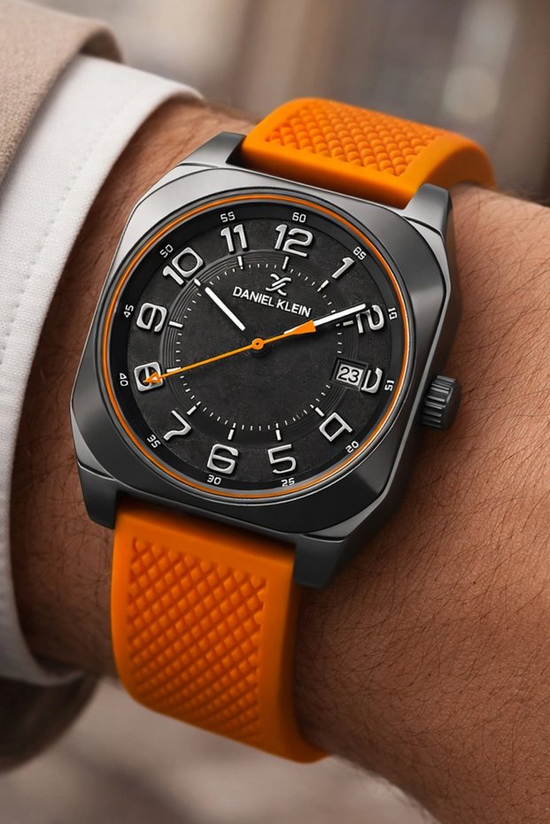 Silicone Cord Steel Case Men's Wristwatch with Calendar and Bracelet Gift Orange Zmdk1216