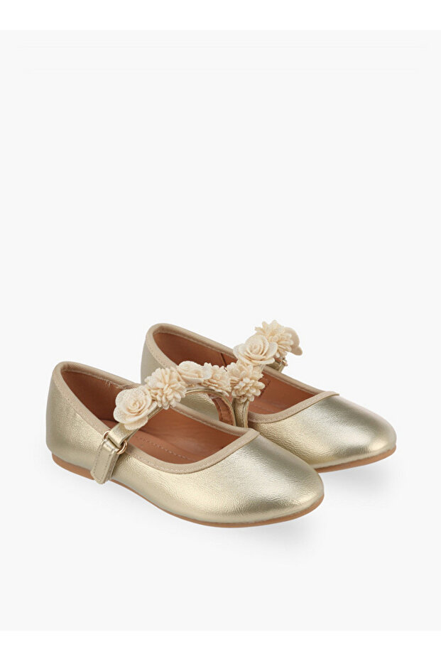 Girls Floral Embellished Hook & Loop Ballerina Shoes