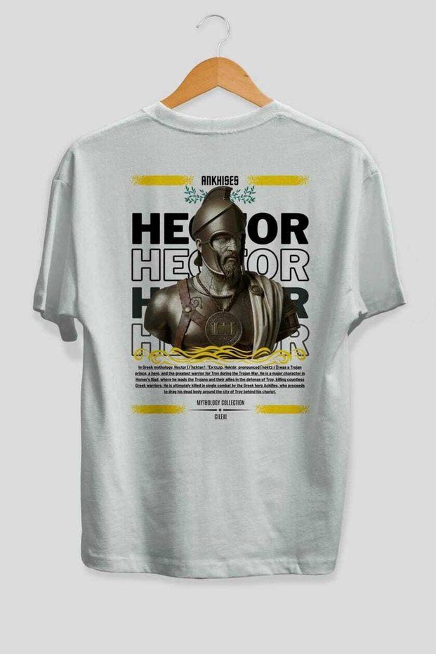 Hector 1 Mythology Back Printed White Oversize T-Shirt Men Women Cotton Crew Neck Tshirt