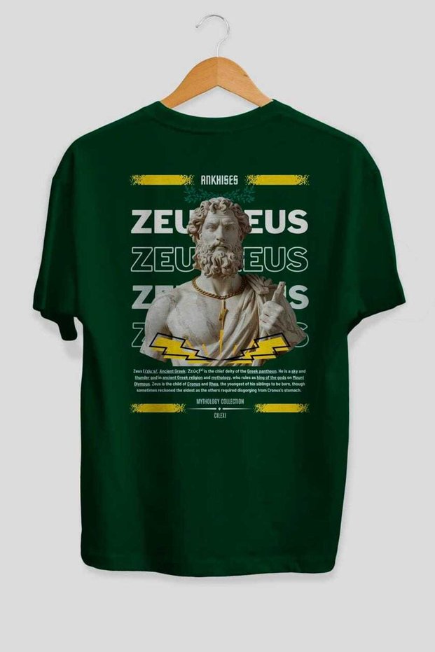Zeus 4 Mythology Back Printed Green Oversize T-Shirt Men Women Cotton Crew Neck Tshirt