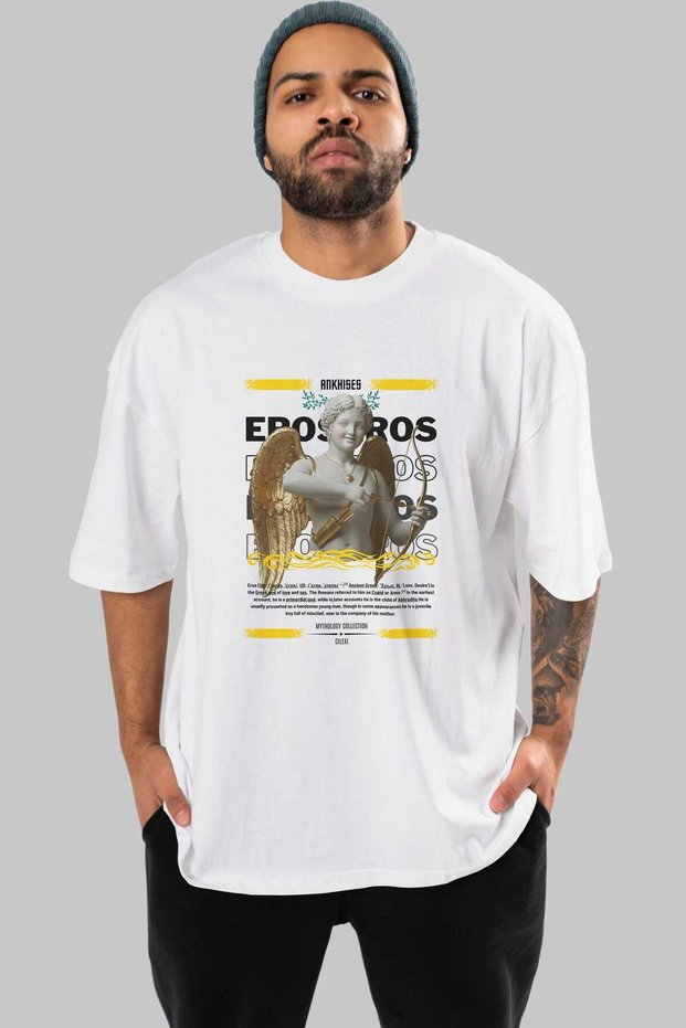 Eros Mythology Front Printed White Oversize T-Shirt Men Women Cotton Crew Neck Tshirt