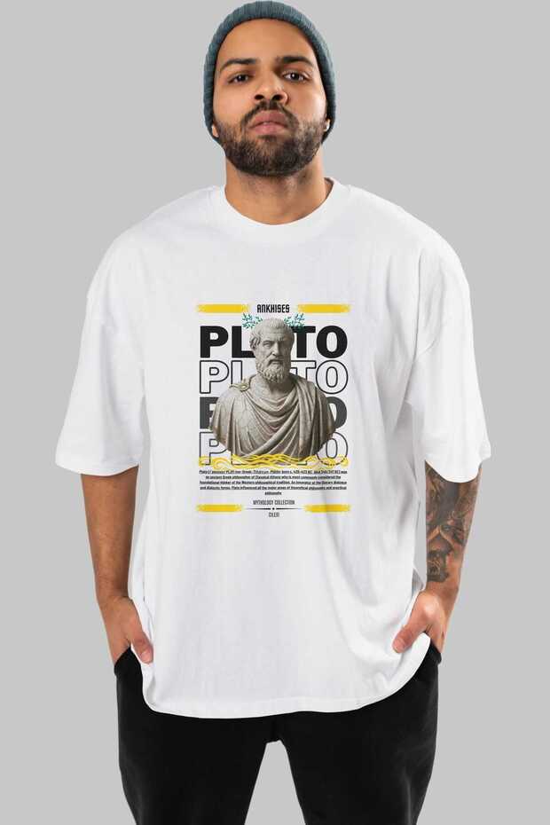 Plato 1 Mythology Front Printed White Oversize T-Shirt Men Women Cotton Crew Neck Tshirt