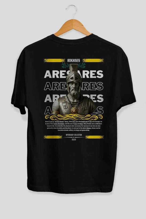 Ares 1 Mythology Back Printed Black Oversize T-Shirt Men Women Cotton Crew Neck Tshirt