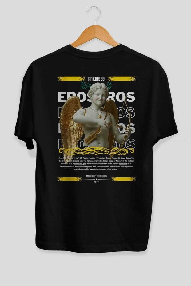 Eros Mythology Back Printed Black Oversize T-Shirt Men Women Cotton Crew Neck Tshirt