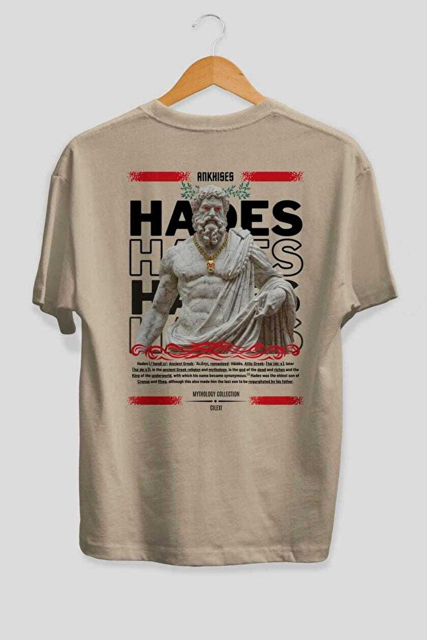 Hades 2 Mythology Back Printed Beige Oversize T-Shirt Men Women Cotton Crew Neck Tshirt