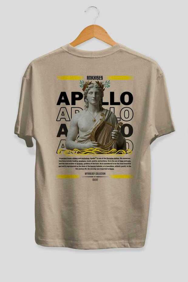 Apollo 1 Mythology Back Printed Beige Oversize T-Shirt Men Women Cotton Crew Neck Tshirt