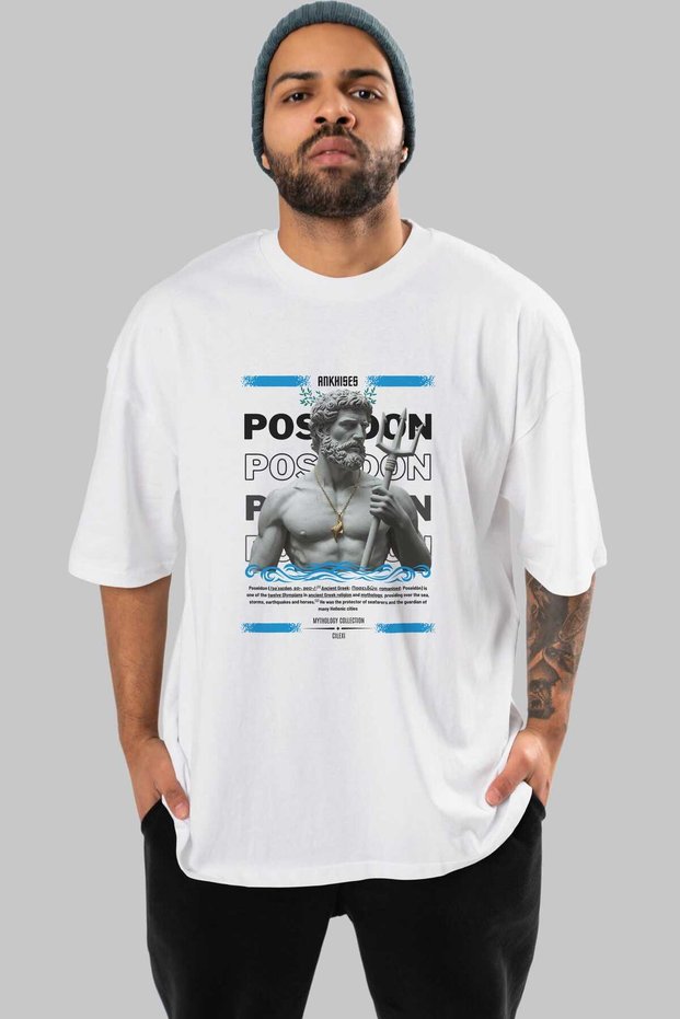 Poseidon 3 Mythology Front Printed White Oversize T-Shirt Men Women Cotton Crew Neck Tshirt