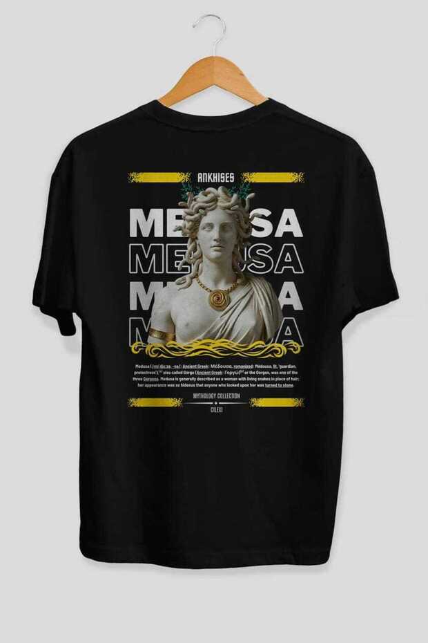 Medusa 3 Mythology Back Printed Black Oversize T-Shirt Men Women Cotton Crew Neck Tshirt