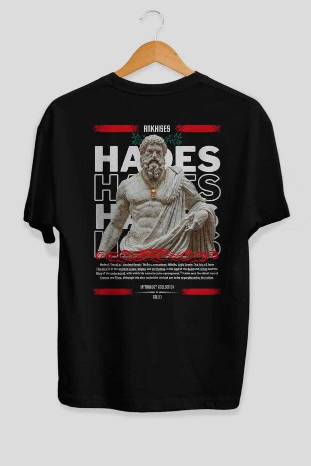 Hades 2 Mythology Back Printed Black Oversize T-Shirt Men Women Cotton Crew Neck T-Shirt