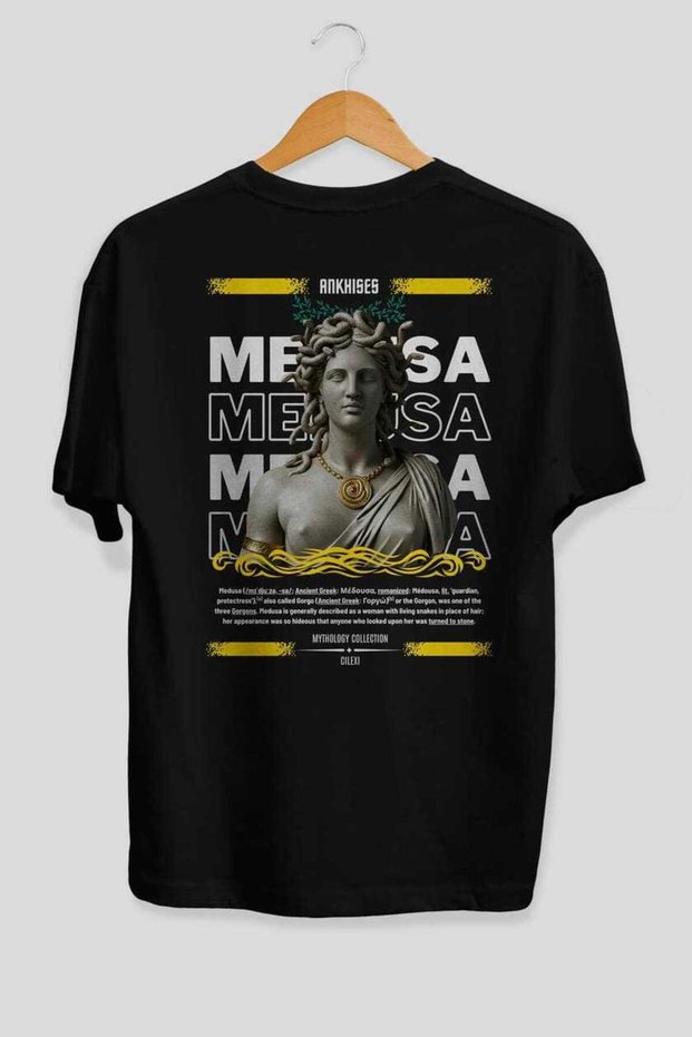 Medusa 4 Mythology Back Printed Black Oversize T-Shirt Men Women Cotton Crew Neck Tshirt