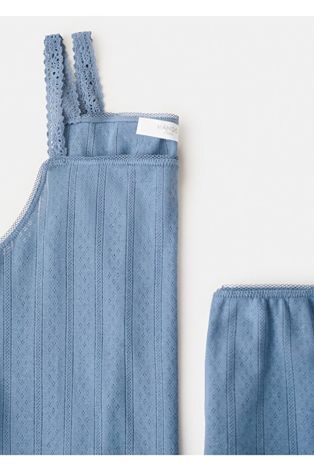 Delikli pamuklu elastik belli pijama şort - 5