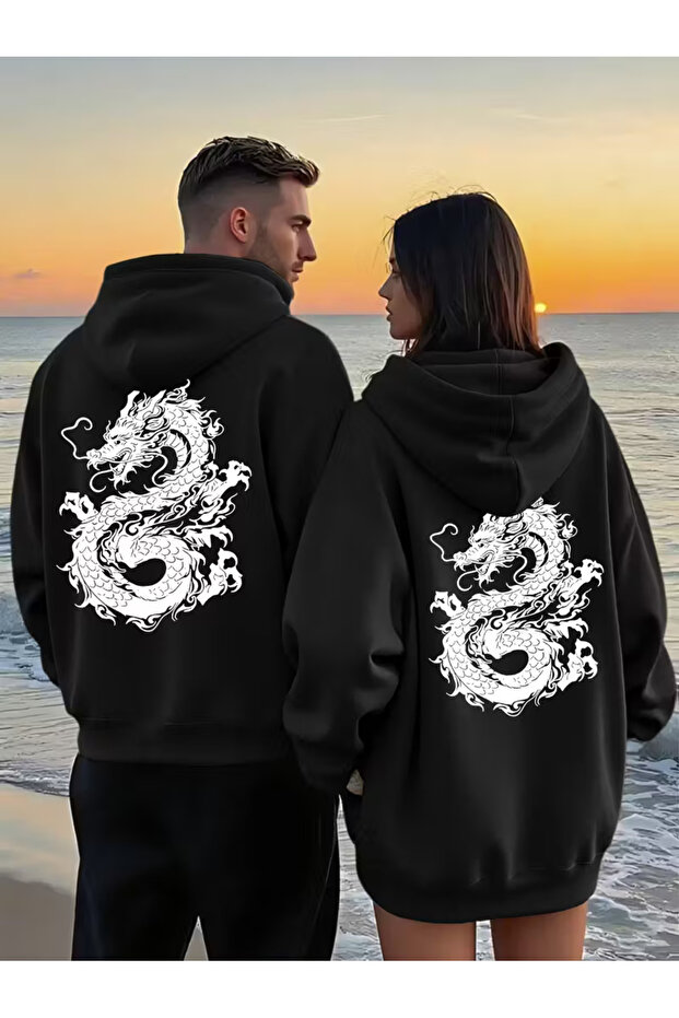 سترة بقلنسوة منقوشة على شكل تنين من Dear Lover – قصة فضفاضة 3 Thread Unisex Hoodie