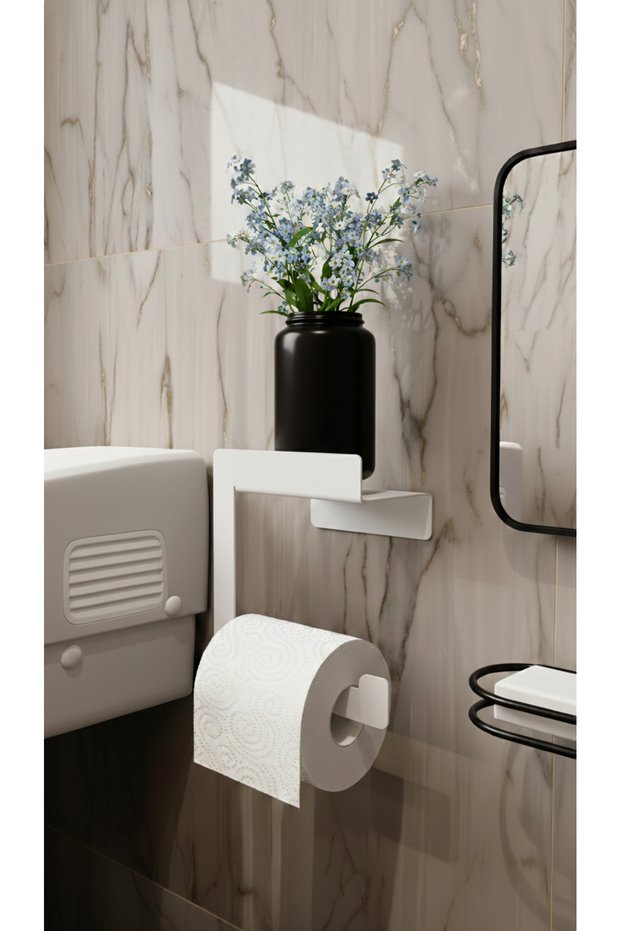 Modern Metal Toilet Paper Holder with Shelf |   Minimal & Durable Bathroom Accessory