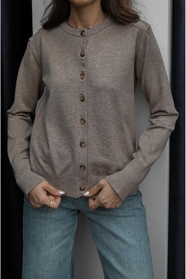 Bej Rickles Düğmeli Basic Hırka - 3