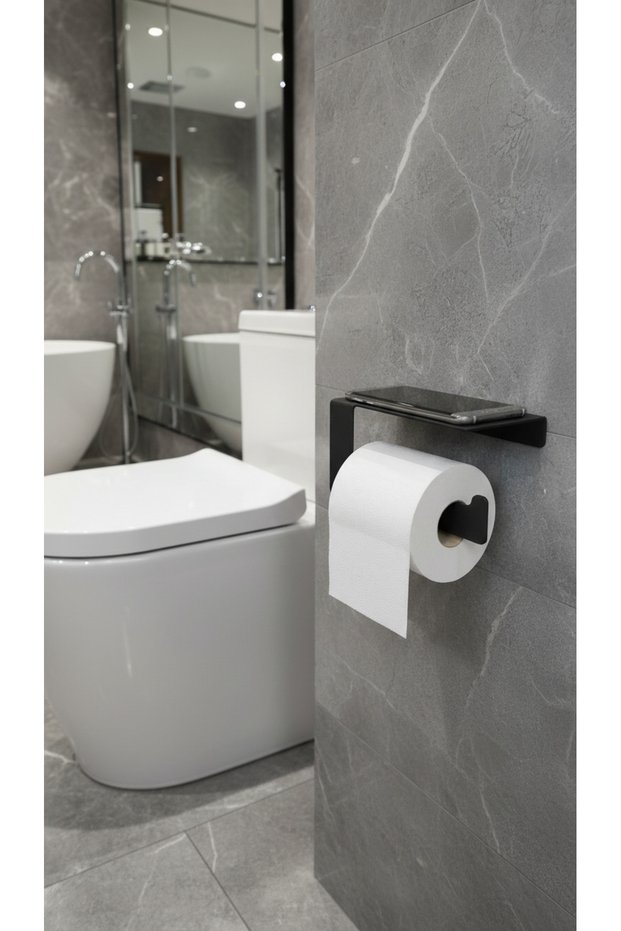 Modern Flat Model Metal Toilet Paper Holder with Shelf |   Minimal & Durable Bathroom Accessory