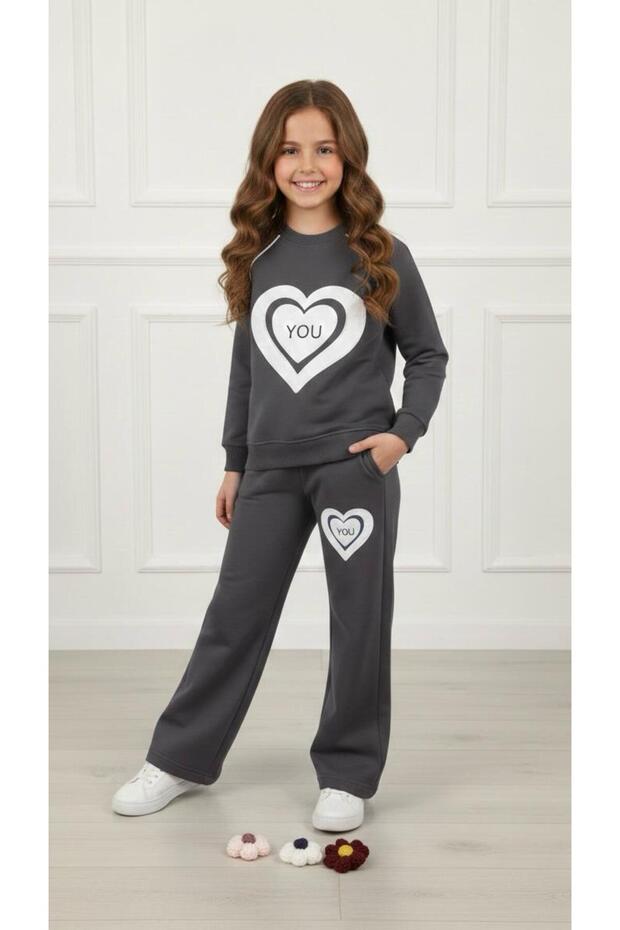 Girls' Tracksuit Set (Heart Embroidery, Embroidered)