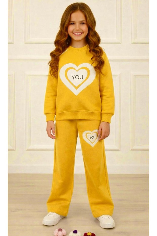 Girls' Tracksuit Set (Heart Embroidery, Embroidered)