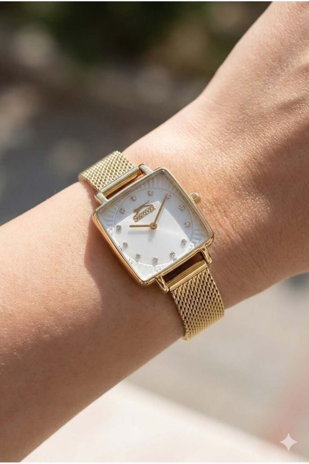 Gold Color Women's Wristwatch | Gold Mesh Steel Band, Pearl Dial, Elegant Design