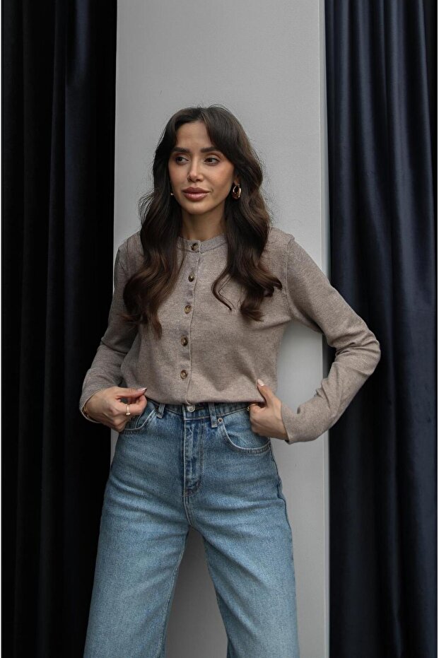 Bej Rickles Düğmeli Basic Hırka - 2