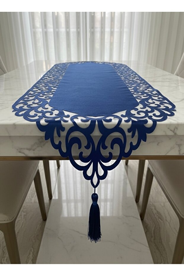 Hürrem Model Velvet Fabric Tulle Detailed Tasseled Decorative Tablecloth Runner