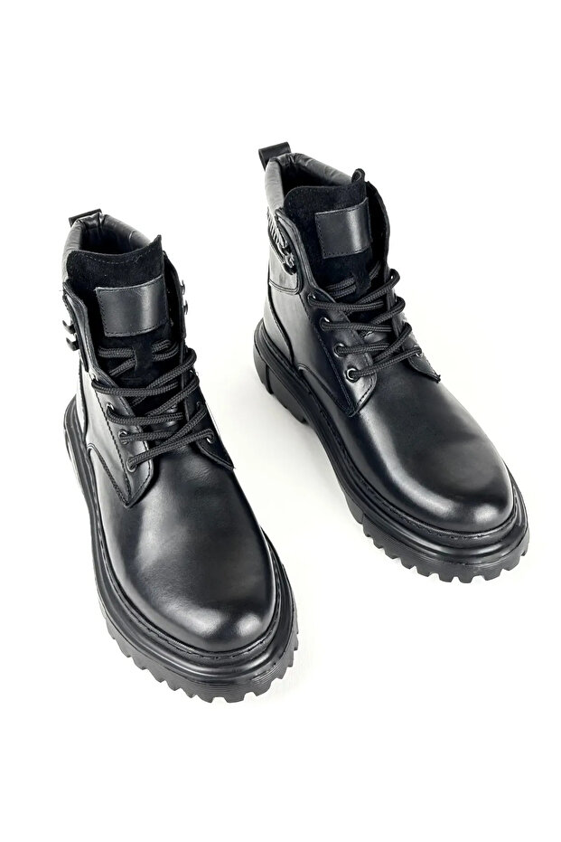 Black Salvio 100% Genuine Leather Guaranteed Shiny Black Men's Boots