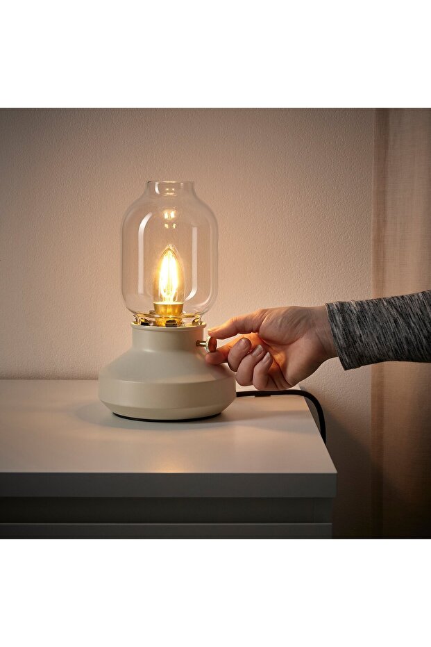 مصباح طاولة، بيج قابل لتعديل شدة الإضاءة، 25 سم - 4