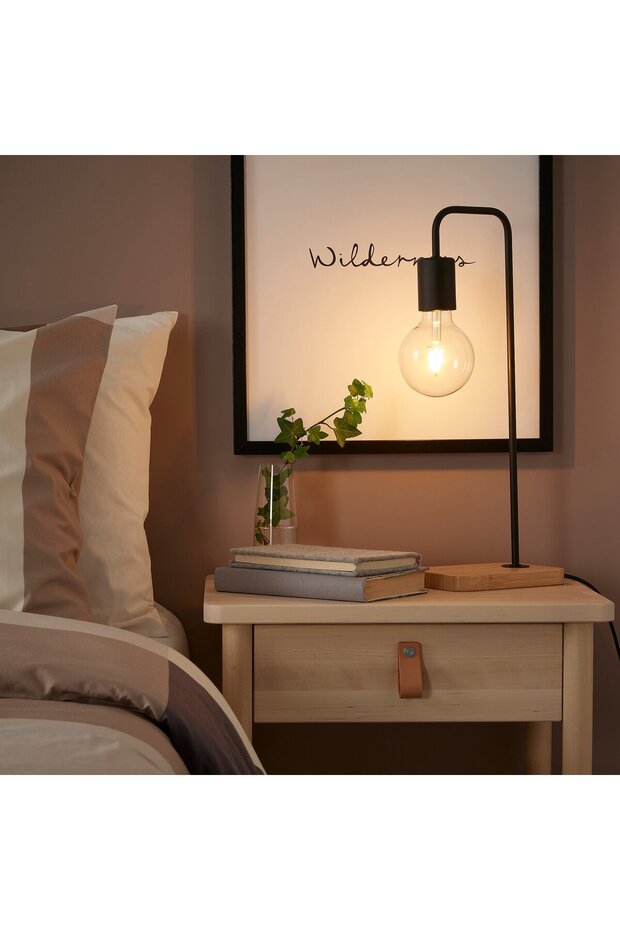 مصباح طاولة، أسود/خيزران - 2