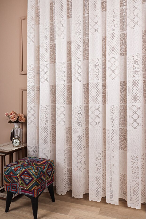 Patchwork Pattern 1/2.5 Pile Tulle Curtain - 2