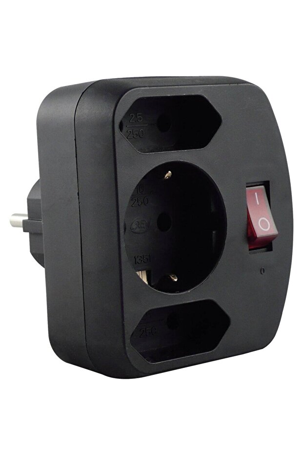 3-fold Adapter w. switch black - 1