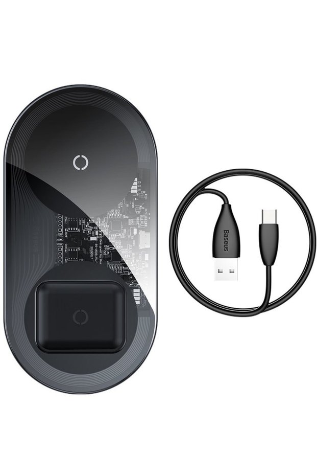 Incarcator 2 in 1 Wireless Transparent Negru