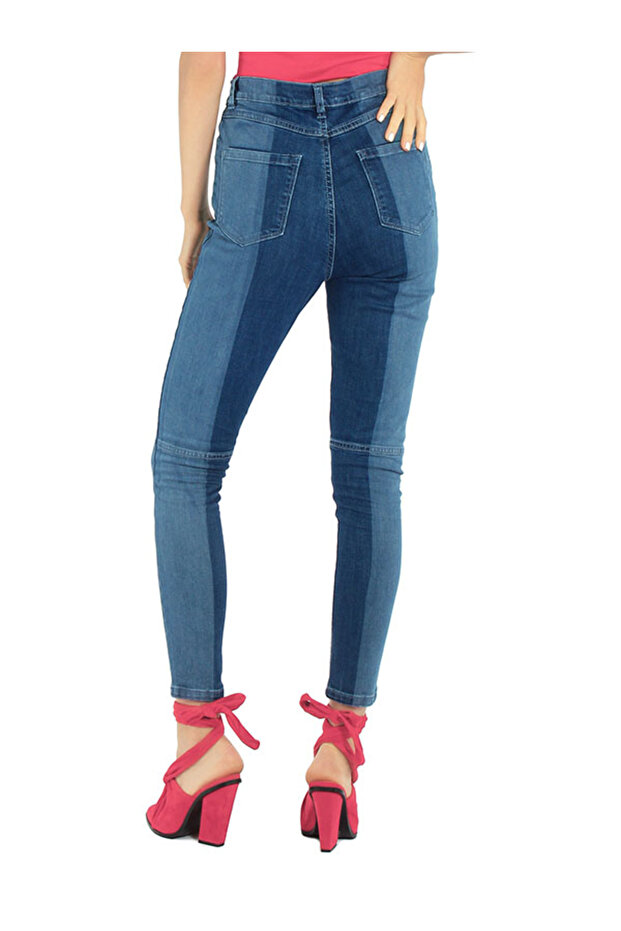 Women Dark Blue Block Two Skinny Jeans Pants