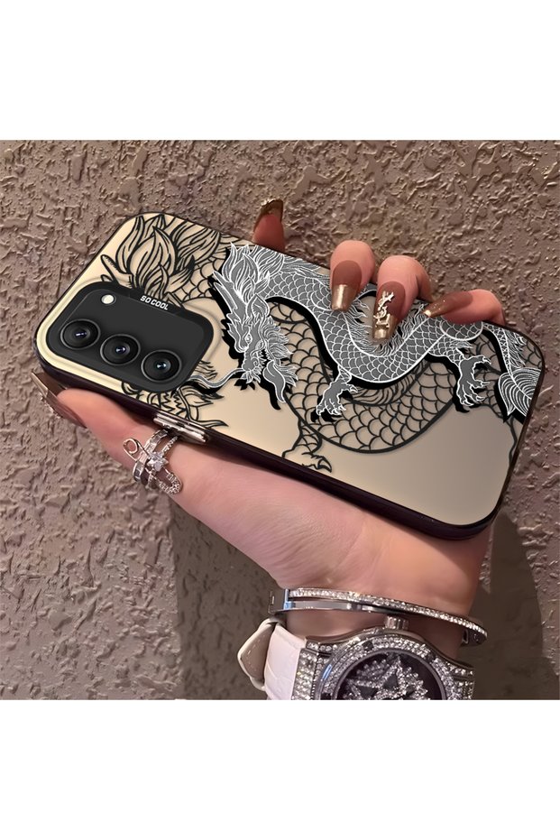 Samsung Galaxy S22 Compatible High Quality Chinese Style Black and White Dragon Printed Case