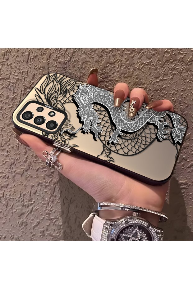 Samsung Galaxy A33 Compatible High Quality Chinese Style Black and White Dragon Printed Case