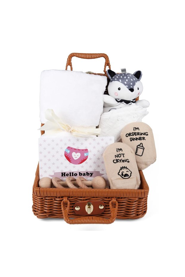 7 PCS Baby Gift Set, Newborn Baby Shower Gift for Boys Girls, Baby Gift Basket with Essential Stuff,